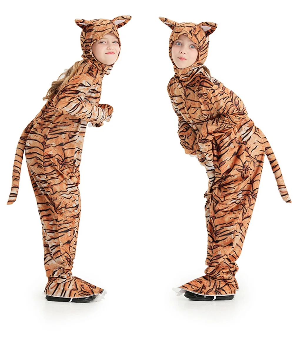 Dier Tijger Cosplay Bruine Streep Tijger Jumpsuit Kostuum Carnaval Feest Meisje Beest Tijger Halloween