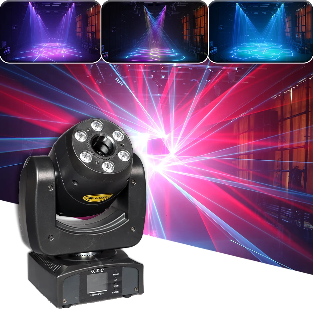 

6X10W LED + 1W 2W 3W Full Color RGB Laser Moving Head Light DMX Scanning Pattern Effect Laser Projector DJ Disco Stage Wedding