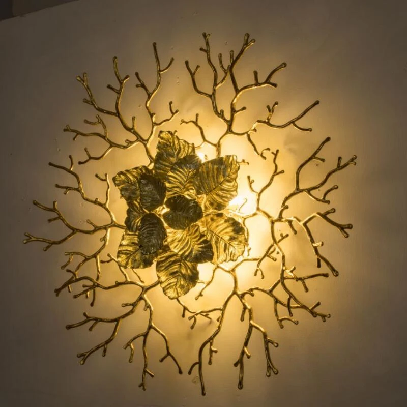 

Luxury leaf wall lamp branch hotel living room soft installation luxury craft lighting