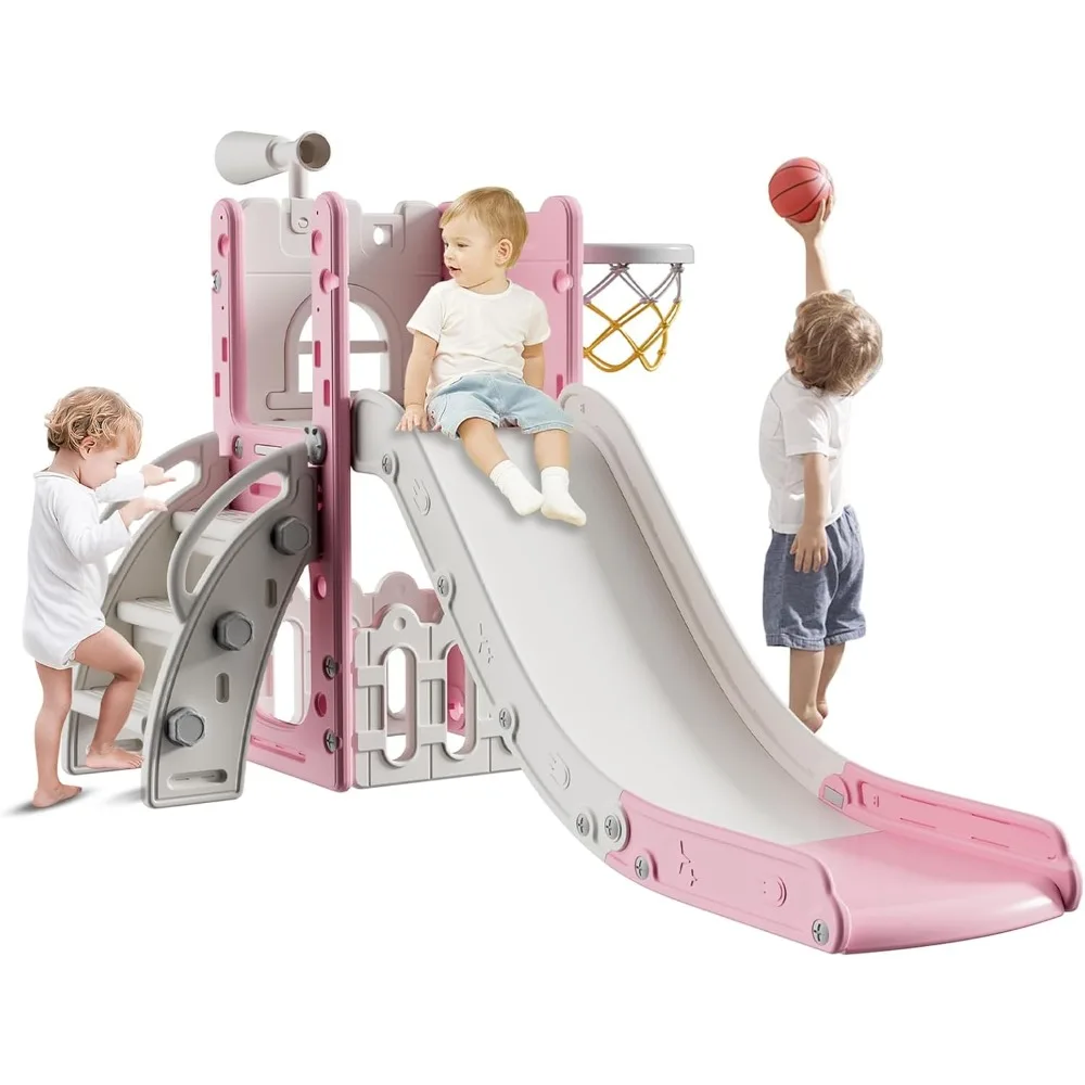 Juego de toboganes para niños: apto para niños en interiores/exteriores con almacenamiento y escalones antideslizantes