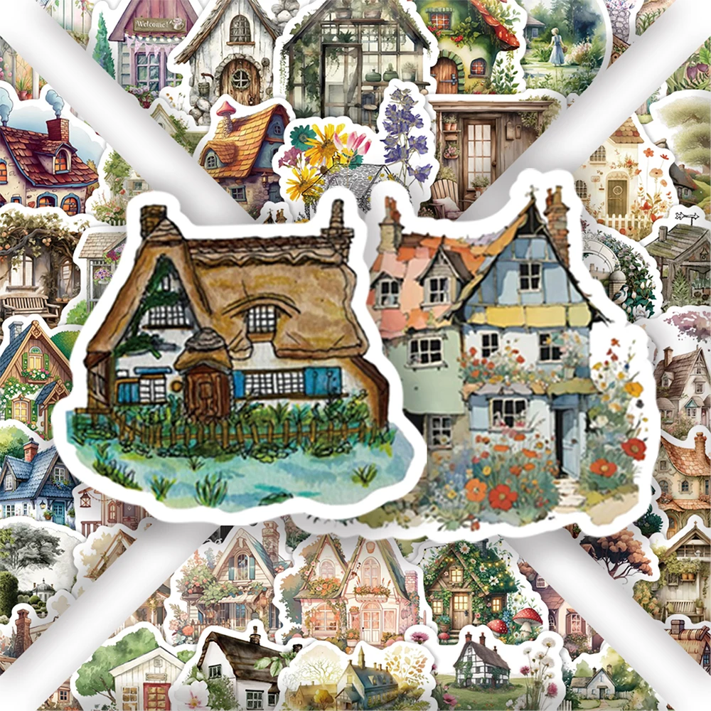 

10/30/50pcs Creative Retro Garden Hut Stickers Funny Cartoon Decals Decoration Water Bottle Scrapbooking Phone Sticker Kids Toy