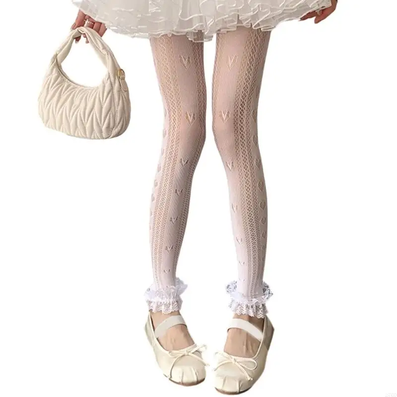 270D 여성 스타킹 하트 패턴 Footless 레이스 트림 레깅스 발가락 없음 팬티 스타킹