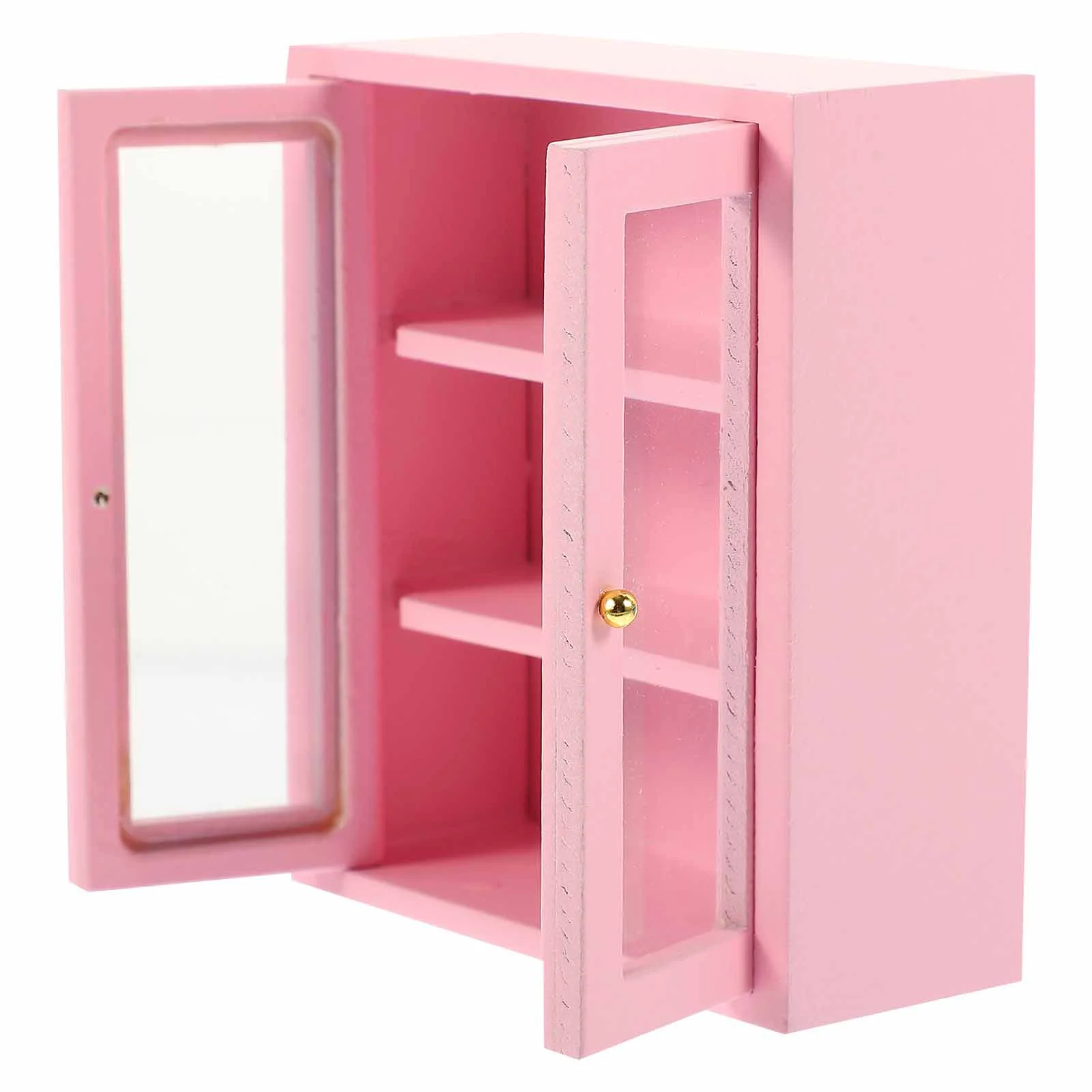 

White Bookshelf Wall Storage Cabinet Miniature Furniture Model Wooden House Decoration Pink Tiny 1/12 Scale Accessories