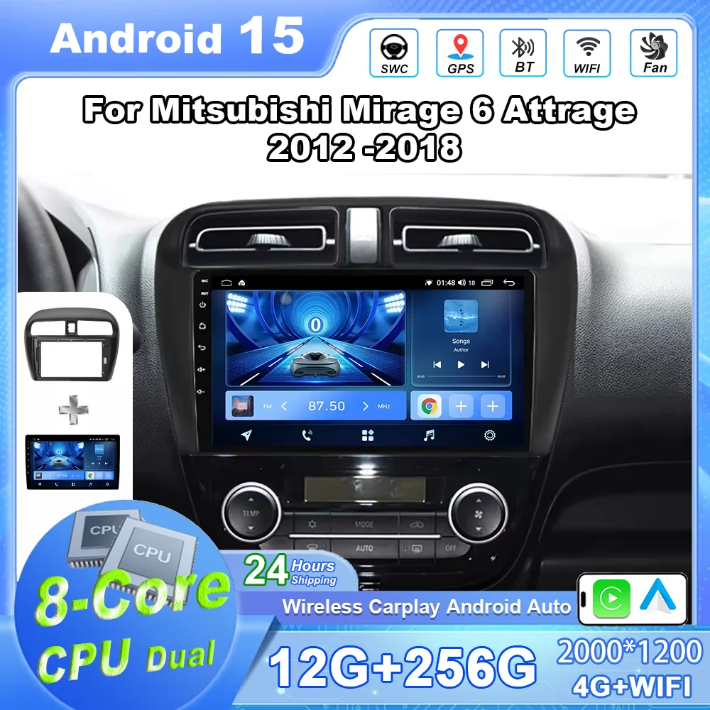 Android 15 For Mitsubishi Mirage 6 Attrage 2012 -2018 Auto Radio Multimedia Video Player Navigation Stereo GPS Head Unit 4G+Wifi