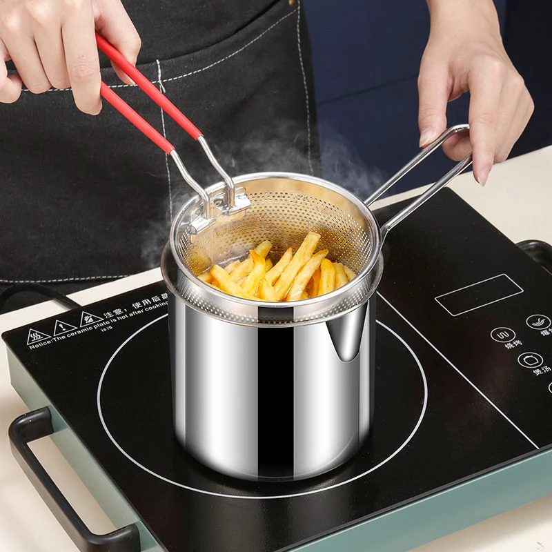 

Obelix Stainless Steel Deep Frying Pot French Fries Fryer with Strainer Chicken Fried Pans Kitchen Cooking Filtration Tools