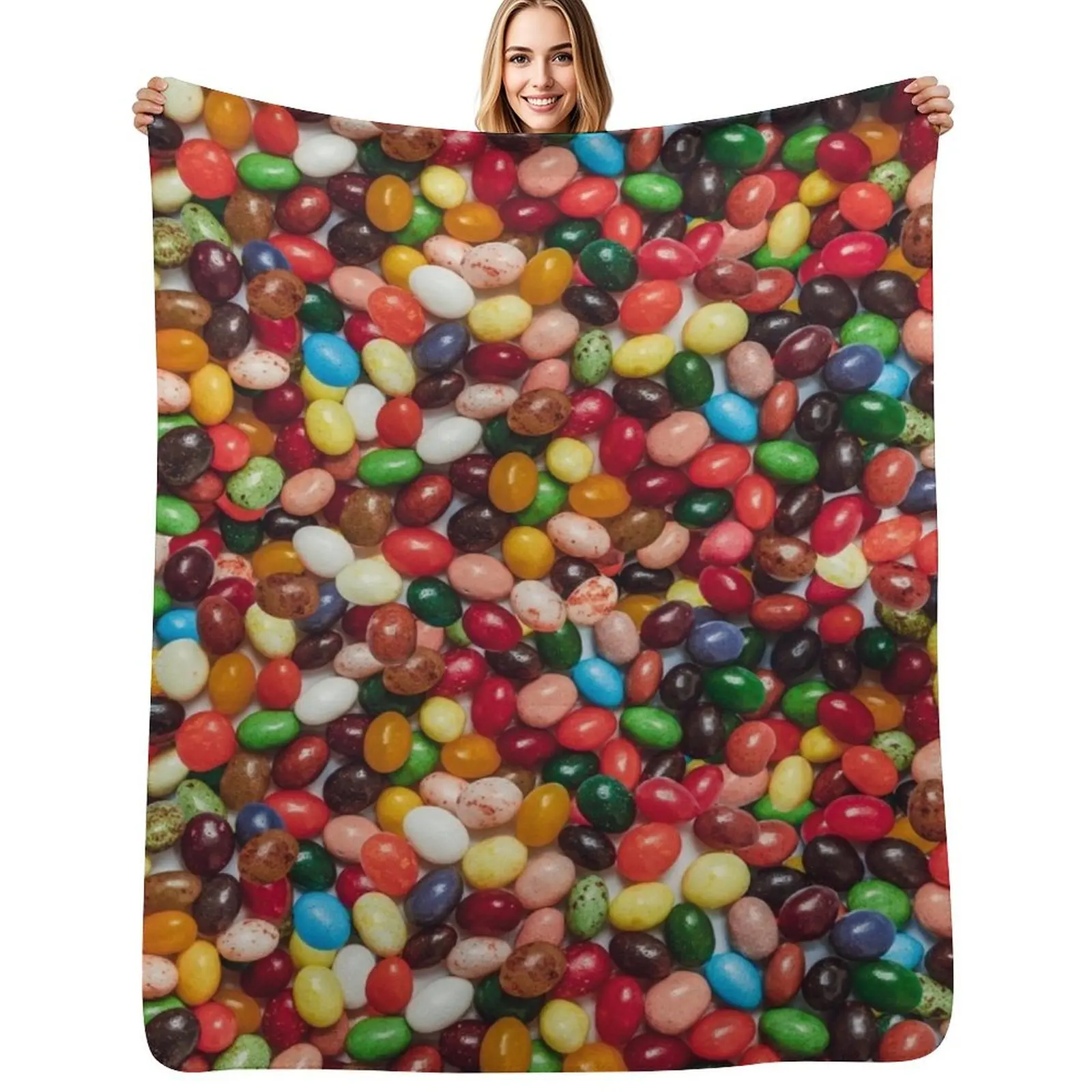 Gourmet Jelly Bean Candy Photo Pattern Throw Blanket Luxurious Soft Blanket Holiday Gift for Family