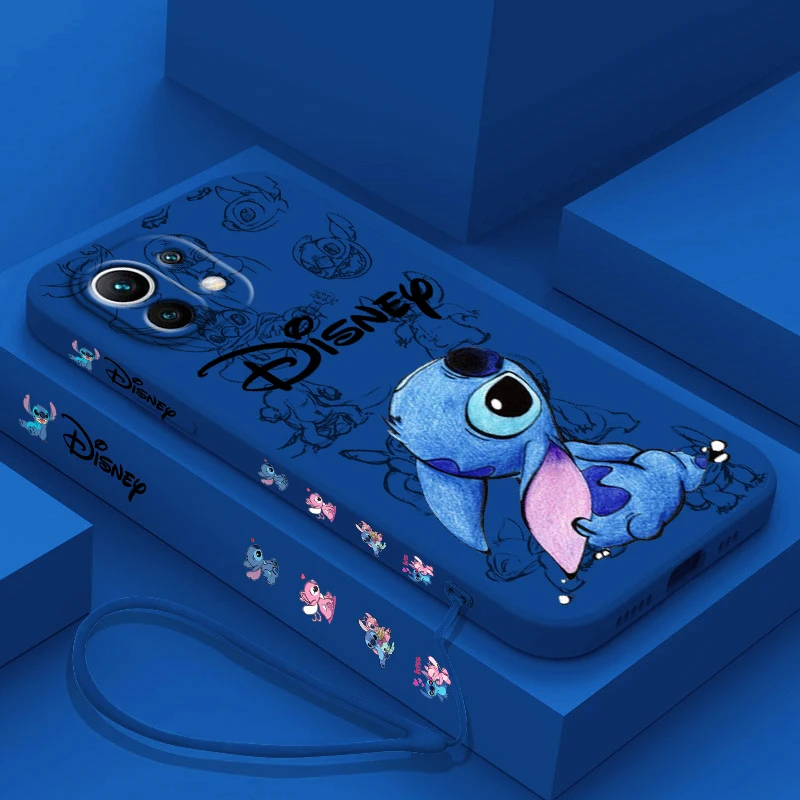 Disney Super Cute Stitch Phone Case For Xiaomi 14 13 12 11 10 T Pro Ultra Lite 5G Liquid Left Rope 5G Soft Cover