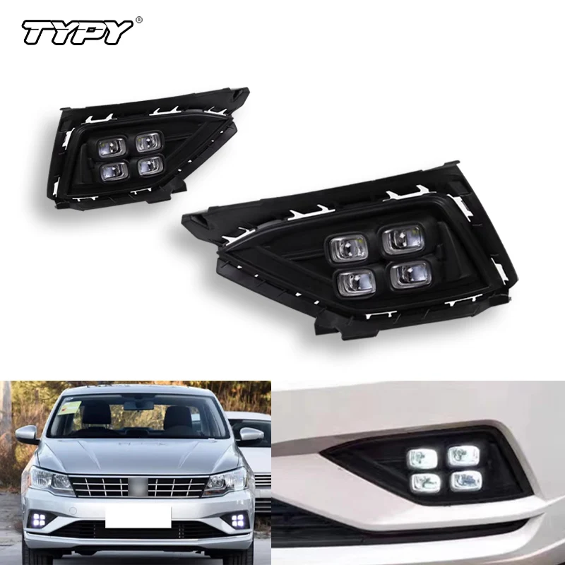 TYPY OKEEN 2pcs LED Daytime Running Light For VW Jetta Mk6 2016-2018 Car Daylight Turn Signal Fog Lamp DRL Auto Headlight Access