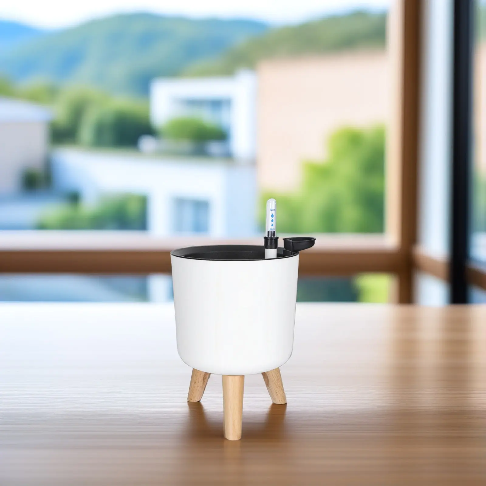 1Set Round Floor Flowerpot Self Watering Planter Automatic Water Absorption Pot with Water Level Indicator for Indoor Outdoor
