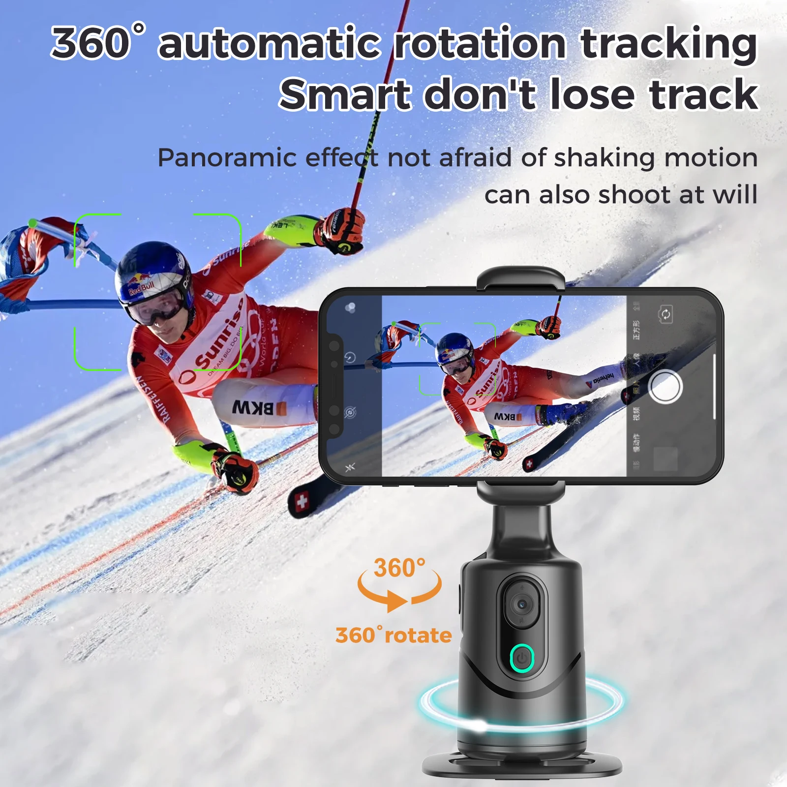 Q12 Selfie Stick Tracking Phone Rotation Holder, Gesture Pause, Video Vlog, Live GimRhStabilizer, Auto Face Tripod, 360 Resistant