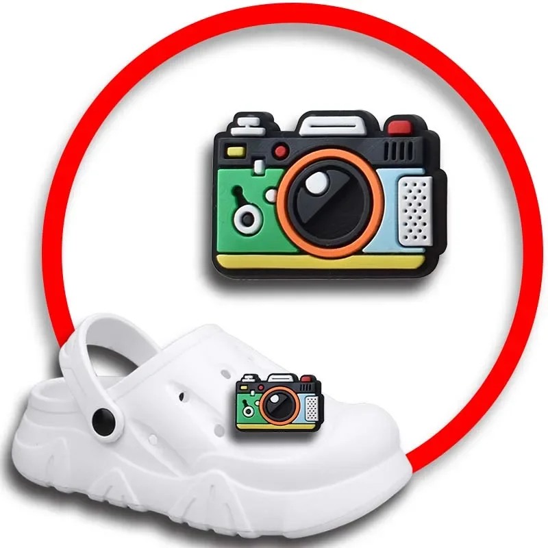 Camera Decoração Sapato Encantos para Sandálias Crocs, Mulheres Tamancos Pins, Decorações Acessório, Homens Emblemas, Calçados Infantis Acessórios