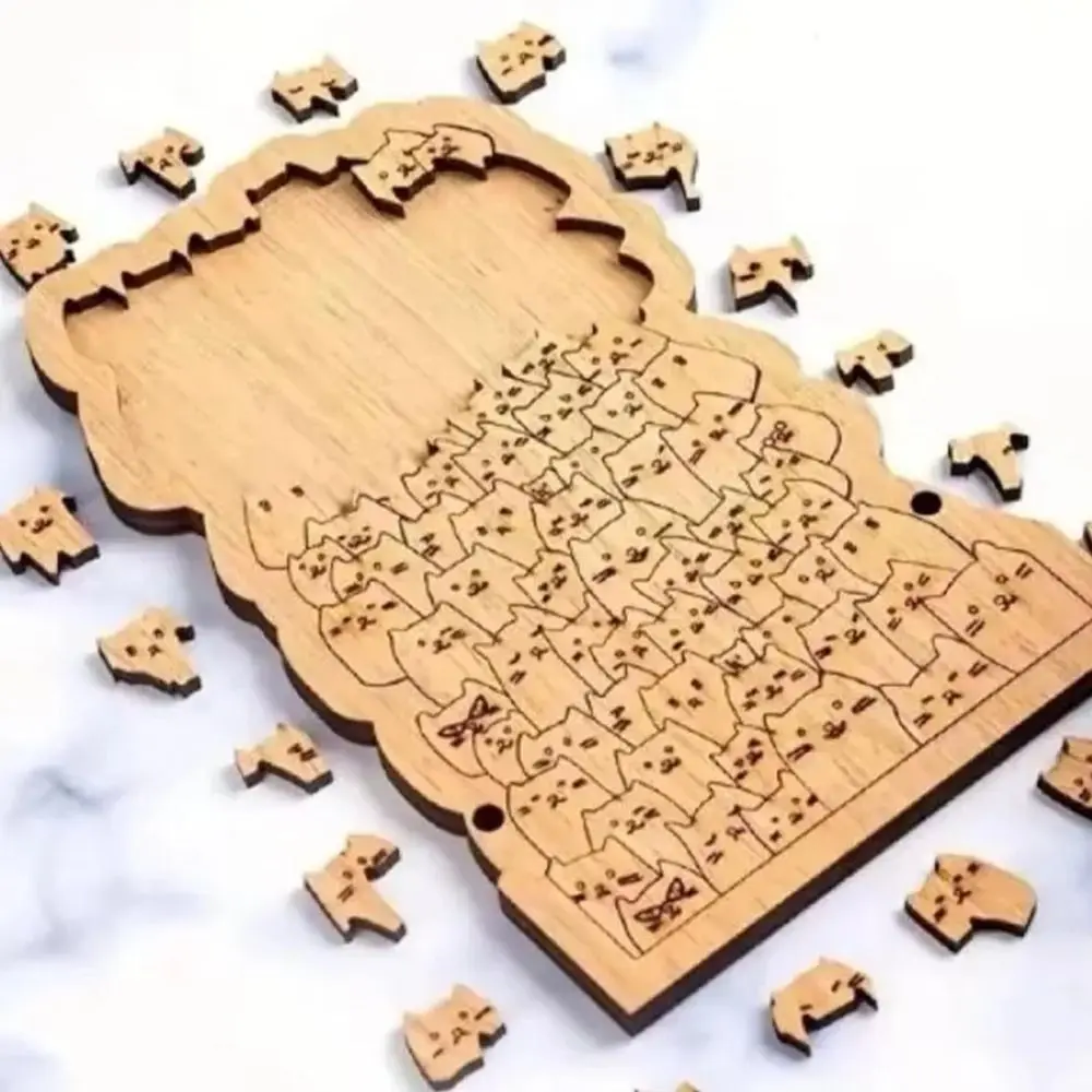 Unique Cat Shape Hundred Cat Puzzle Challenging Irregular Wooden Jigsaw Brain Teaser Cartoon Animal Puzzle Puzzle Enthusiasts