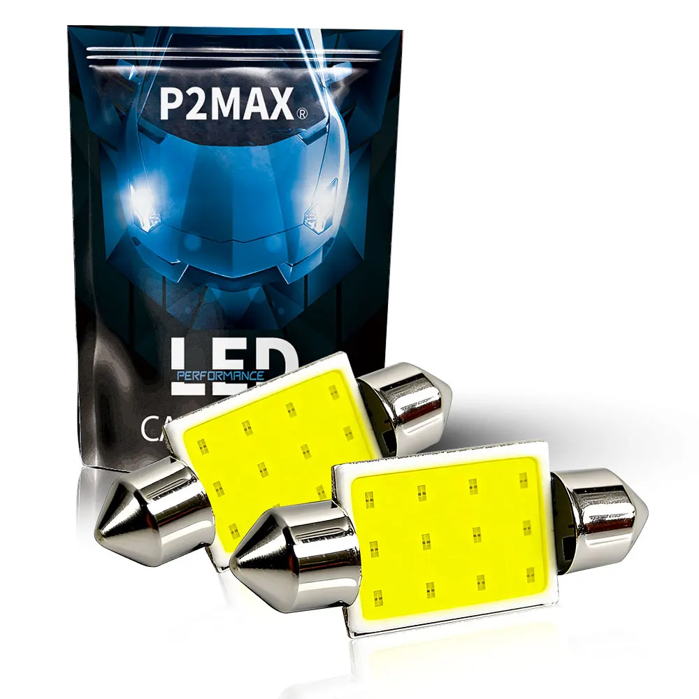 

2 шт. сверхъярких светодиодных ламп COB Festoon 31/36/39/41 мм, 6000K, белый свет, Plug and Play, 12В, для освещения салона автомобиля, зеркал, дверных табличек, номерных знаков