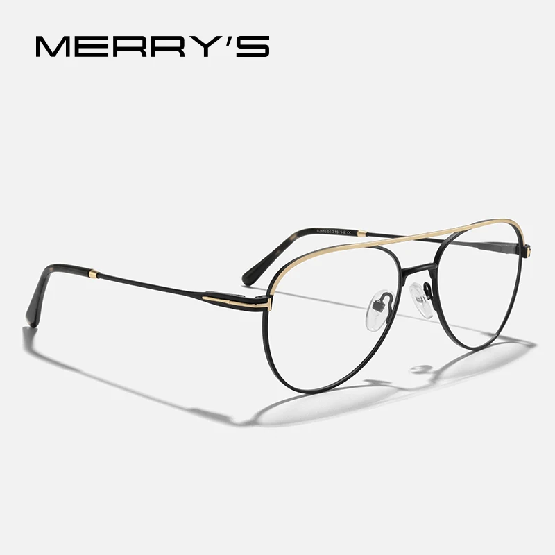 MERRYS DESIGN klasyczne okulary pilotki oprawki dla mężczyzn ze stopu tytanu okulary optyczne męskie luksusowe okulary oprawki S2615