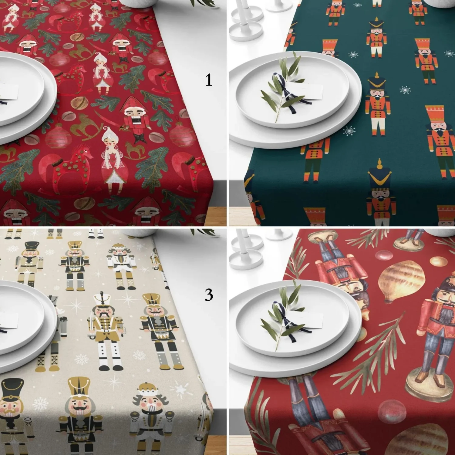 Nussknacker-Tischläufer – rot-grüne Weihnachtsdekoration für Feiertage, lustige Weihnachts-Tischläufer