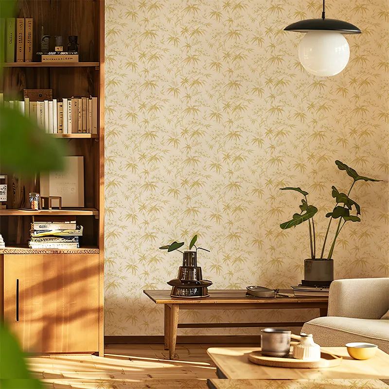 Bamboo Pattern Furniture Sticker Self-Adhesive Chinese Beige Vinyl Waterproof Peel and Stick Wallpaper for Cabinet Wardrobe Home