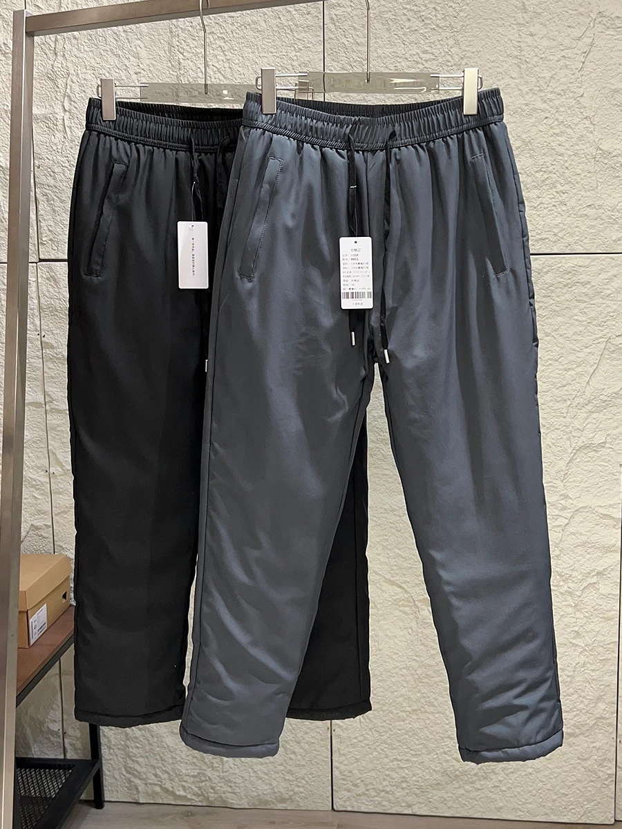Thickened Winter Casual Pants Men's Elastic Waist Fleece Lined Straight Leg Warm Cotton Trousers Comfortable Loose Fit