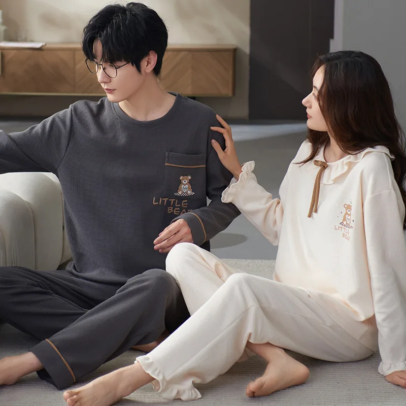 Plus Size Pajamas Set for Couple Autumn Long-sleeved Pants Sleepwear Spring Men Women Loungewear Cotton Nightwear New 2023