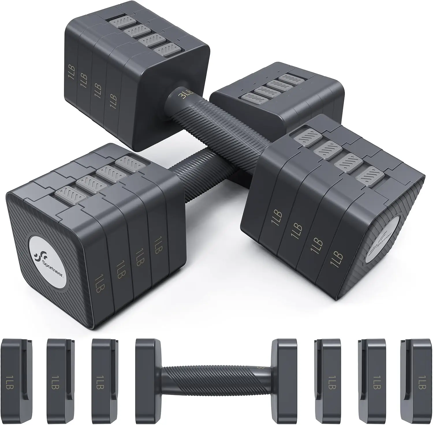 5 in 1 Weight Adjustment 10 LB Dumbbells Set of 2 Free Weights Fast Adjust Dumbbell Set for Women Men Home Gym Exercise Workout