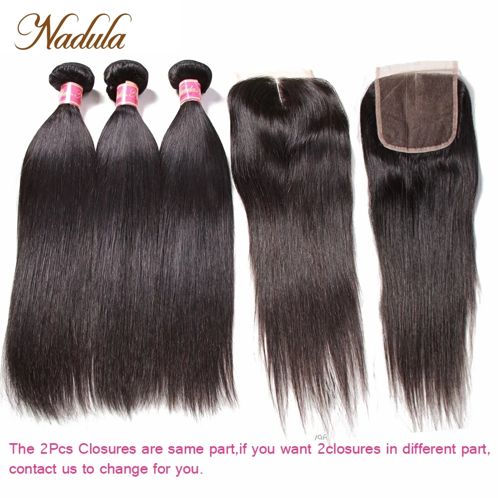 Nadula Haar 3 Bundles Mit 2 Pcs Verschlüsse Peruanische Gerade Menschliches Haar Bundles Mit Spitze Verschluss 100% Remy Haar mit verschluss 4*4