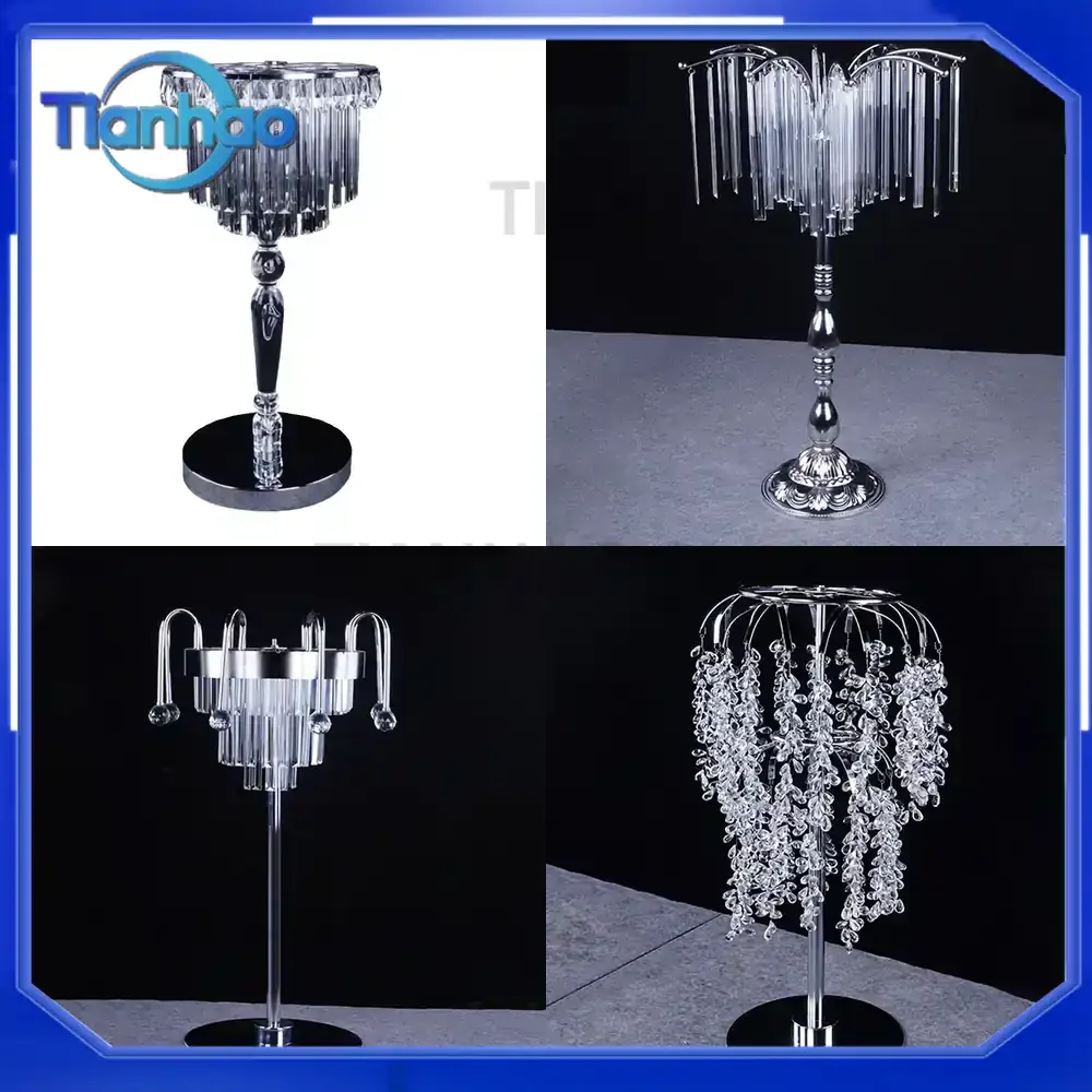 Crystal Ice Bar Flower Display Stand for Wedding Table Dessert Table Wrought Iron Bead Curtain Ornament