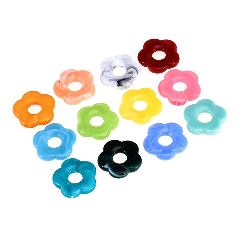 

4 pcs/pack Acrylic Blending Flower Beads Five Petal Flowers Straight Hole Beads Hand DIY Scattered Beads Earrings Accessories