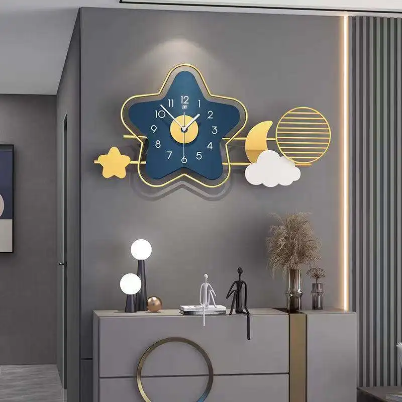 

Decorative Wall Clock Star Moon Creative Design Clock Living Room Background Wall Decor Modern Luxury Clock Wall Hanging Watches