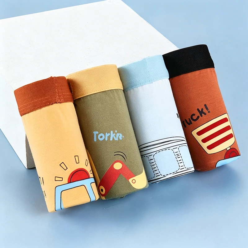 4/Pcs Cotton Boys Underwear Boxer Briefs Soft Double Crotch Breathable Boys Daily Underpants Size 2-12 Years