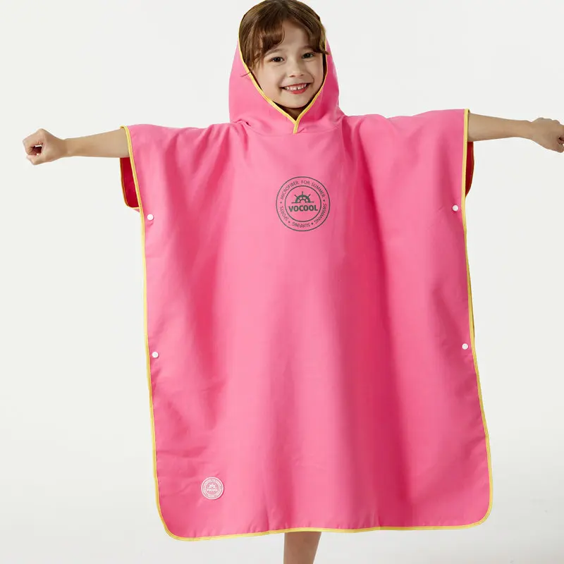 Wearable Hooded Towel for Kids, Monochromatic, Microfiber, Changing Robe, Poncho, Surf, Swimming, Quick Dry Bathrobe