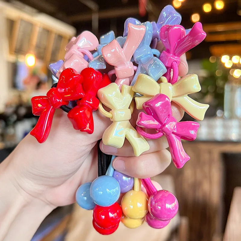 2pcs/lot Fashion Pink Bow Ball Hair Accessories Children Rubber Bands Scrunchies Elastic Hair Bands Girls Headwear Ties