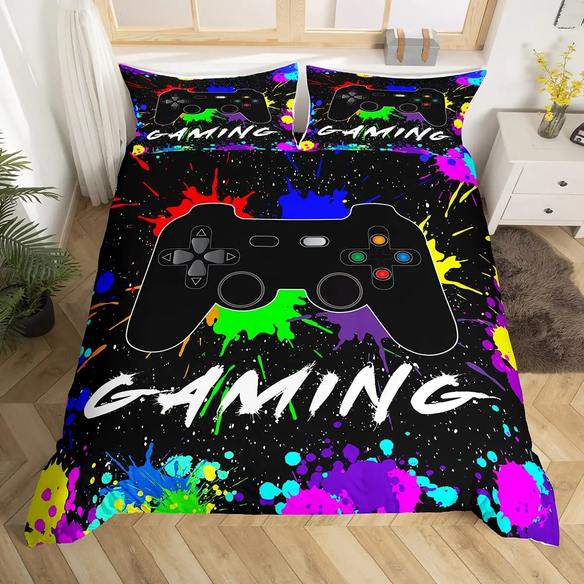 

Gaming Duvet Cover Twin Queen Game Controller Bedding Set for Child Teens Gamer Room Decor Microfiber Gamepad Comforter Cover