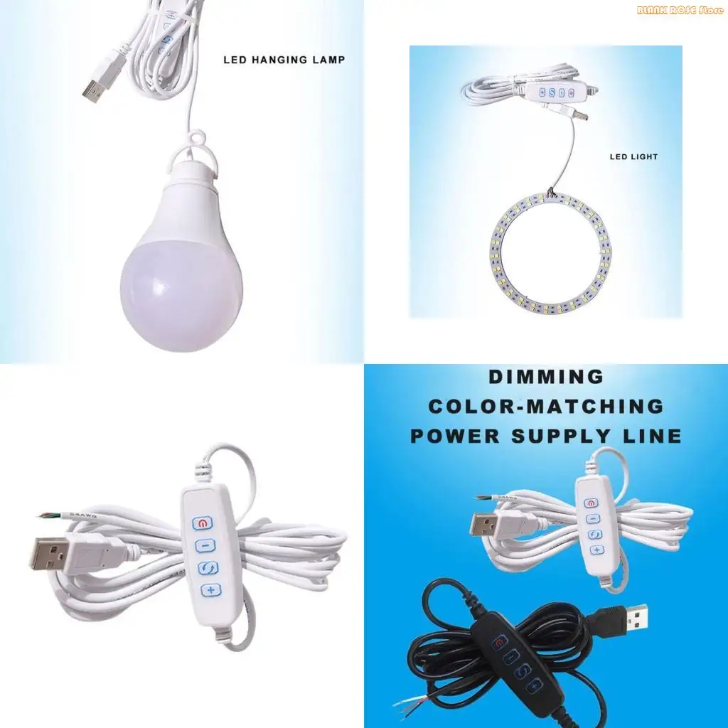 K1AE DC5V LED Dimmer USB Port Power Supply Lines Color-Control for Led Light Bulb