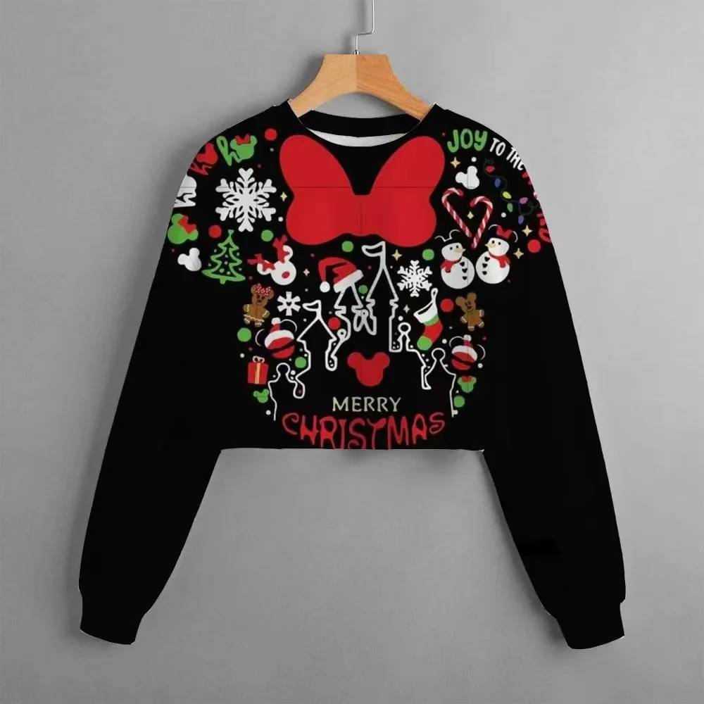 2024 Christmas Classic Disney Children\'s Clothing  Mickey Mouse Print Girls Short Hoodie Sweater Casual Comfortable And Cute Top