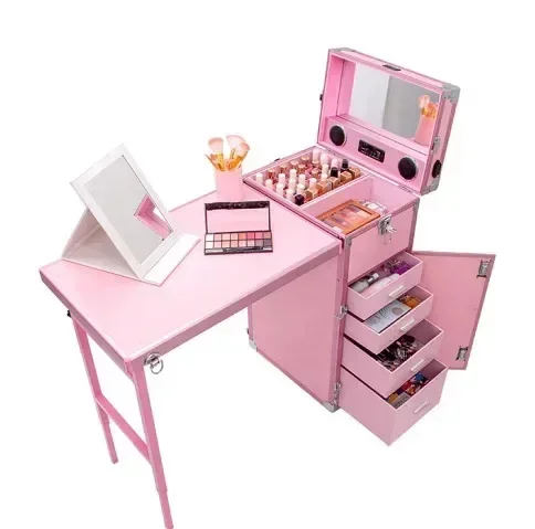 Portable Makeup Artist Nail Tables Foldable Nail Manicure Table Salon Furniture Creative Multi-function Pull Rod Makeup Table Bu