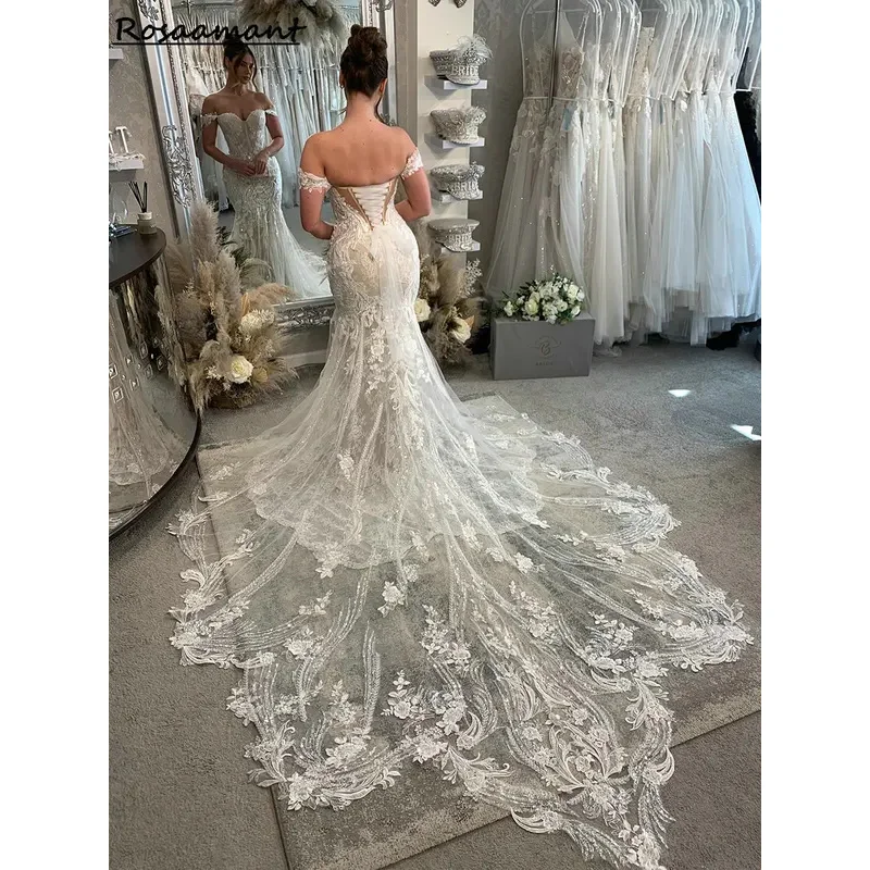 2025 г. Корсет с открытыми плечами, свадебные платья русалки, милые аппликации, кружевные свадебные платья в стиле кантри