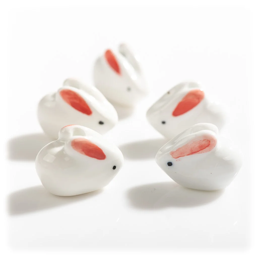 26#5pcs Hand-painted Rabbit Pottery Beads Cartoon Animals Abstract Painting Special Ceramic Pendant Jewelry  Necklace #XN1031