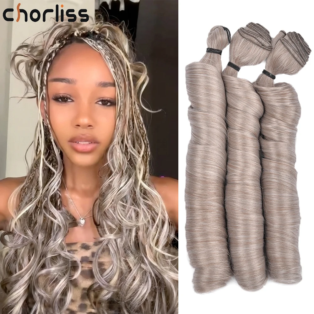 

24 Inch Boho French Curl Braiding Hair Ponytail Style Synthetic Pre-Stretched Hair Weft & Bulk Loose Wave Crochet Hair Bundles
