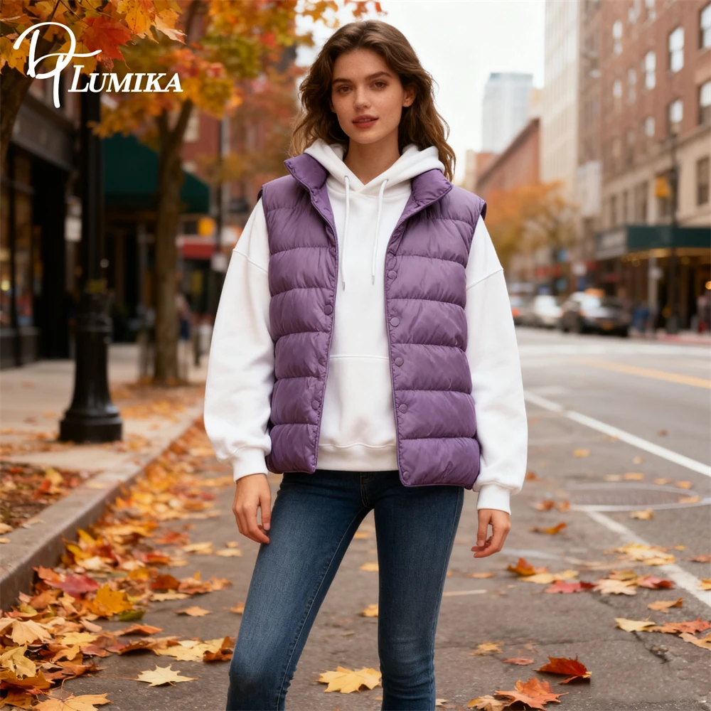 DTLumika Lightweight Down Vest for Women Autumn & Winter 2026, Stand Up Collar Sleeveless Down Vest Trendy Vests