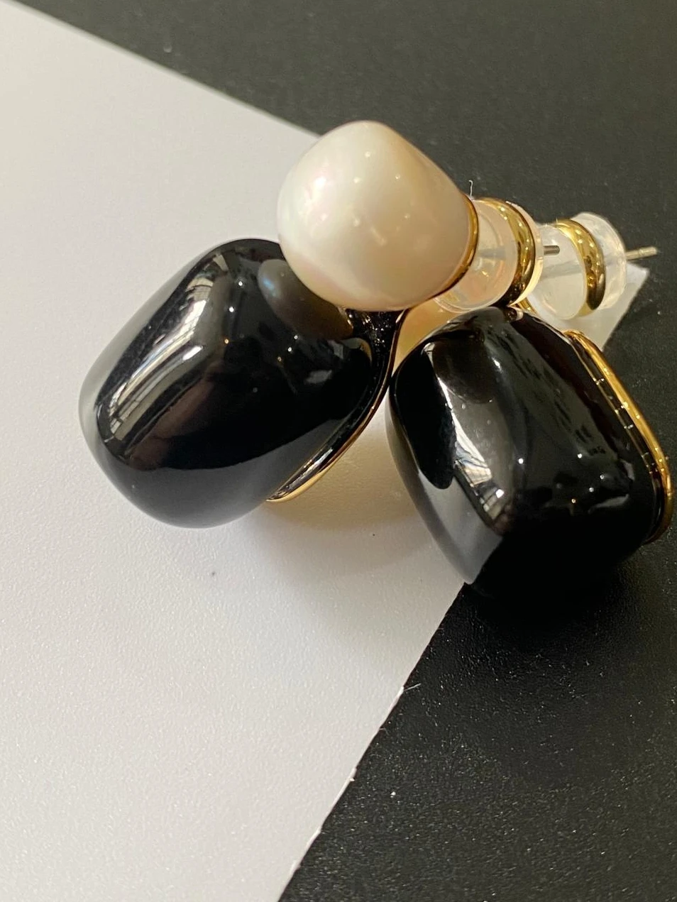 Brass Real Natural Pearl Geo Earrings Women Jewelry Punk Party T Show Gown Runway Trendy  Korean Japan Israel  Style INS