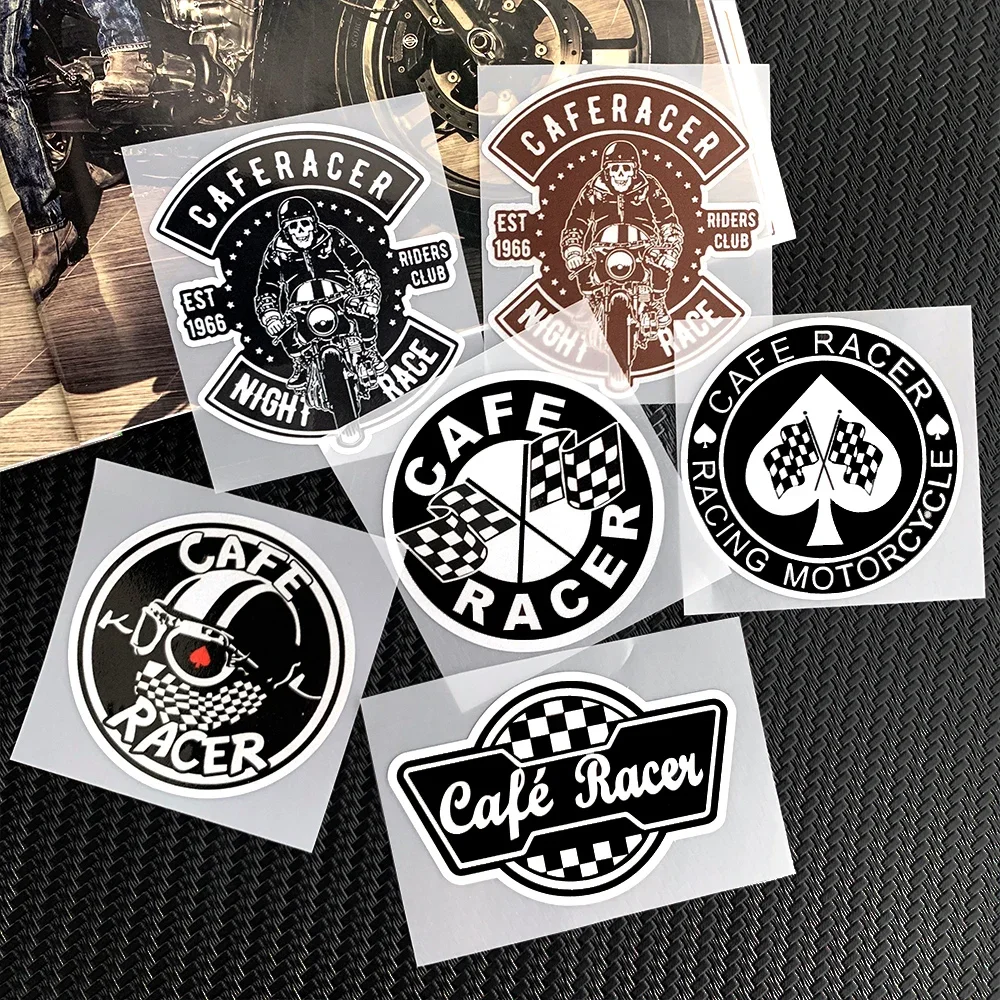 

Cafe Racer Motorbike Motorcycle Sticker Retro Helmet Chequered Stickers Vintage Motocross Decals Car Styling Rocker Biker