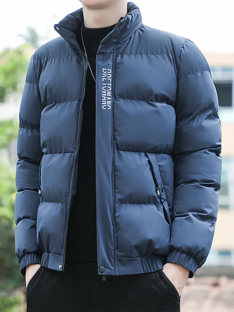 

Men's Thiened down Cotton Jaet Faionable Warmth Youth Sle Long Sve Zipper Closure Casual Outerwear Coat