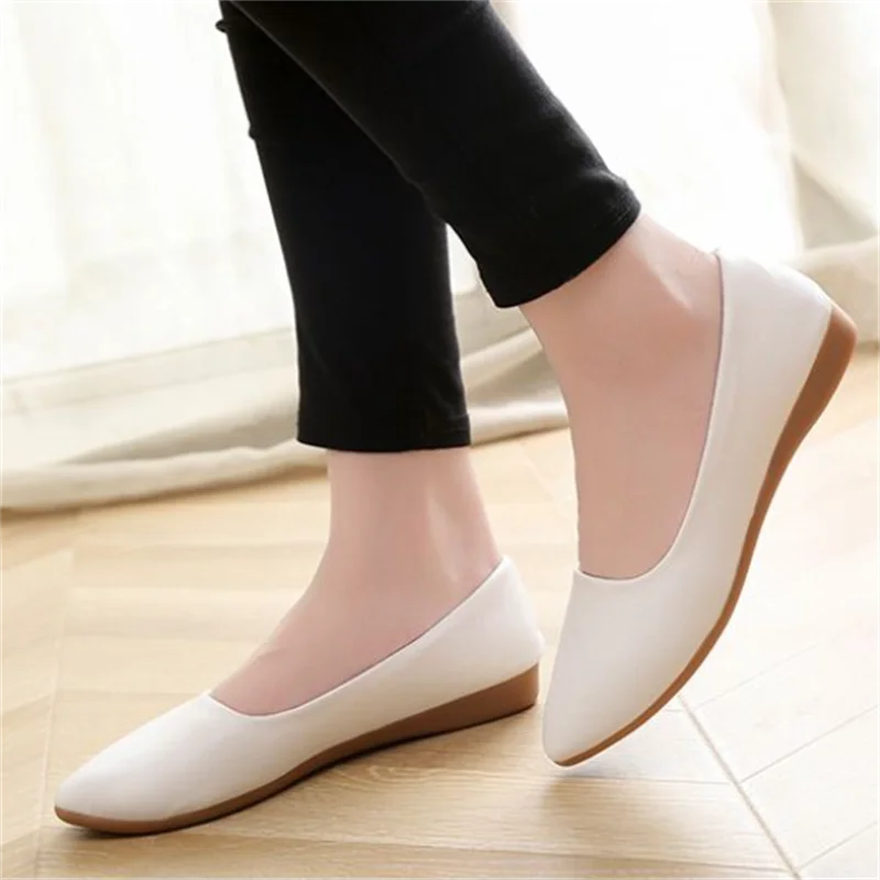 Women\'s Shoes Elegant Flat Shoes Professional Ladies Pointed Toe Fashion Pumps For Woman Office Black White Work Leather Shoes