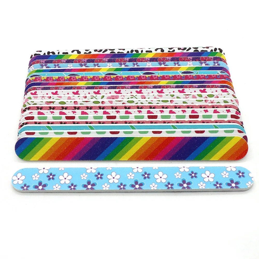 50 Stuks Schuurpapier Nagelvijlen Recht Professionele Dubbelzijdig 180/180 Grit Schuren Bestand Buffers Kleurrijke Manicure Pedicure Gereedschap