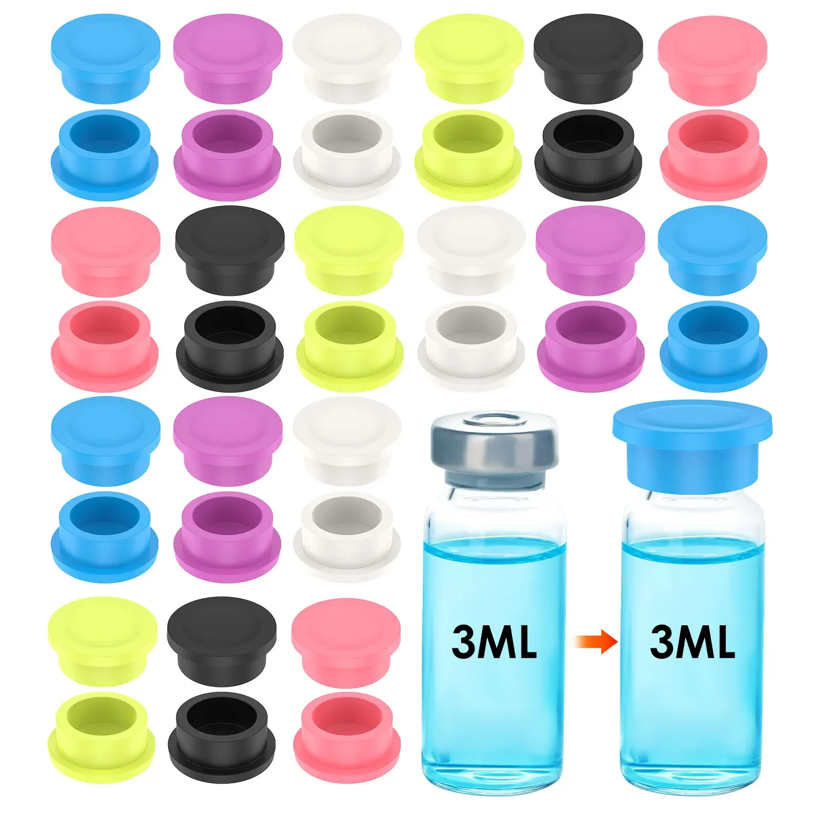 6Pcs Vial Cap for 3ml Glass Vial Leak Proof Evaporation Proof Silicone Seal Cover for Lab Clinic Research, Available in 6 Colors