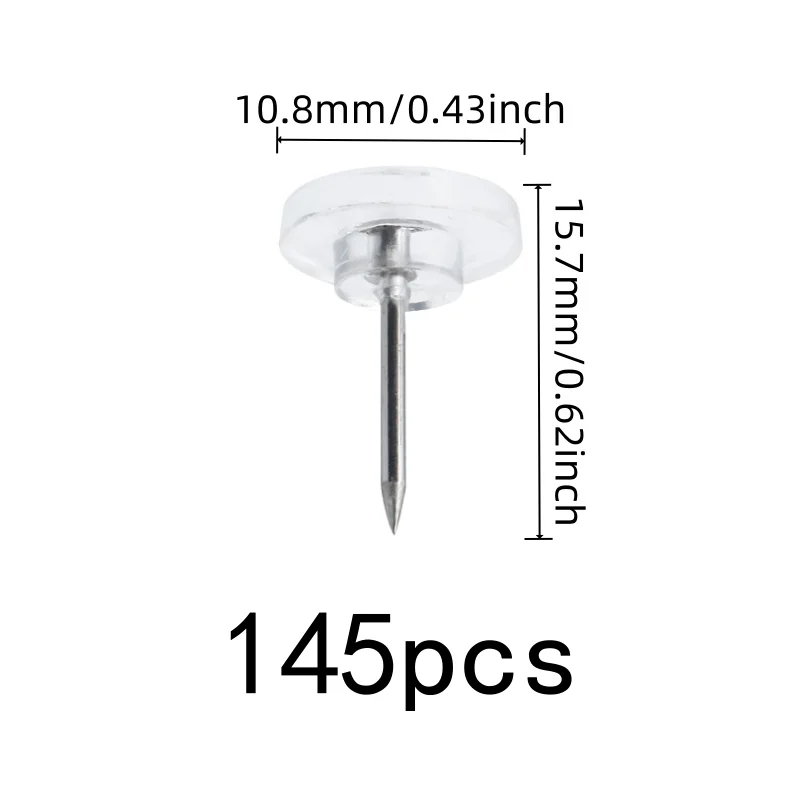 145 pcs Clear Flat Thumb Tacks Easy Push Sharp Pin, designed for DIY Decoration Wall, Transparent Flat Head