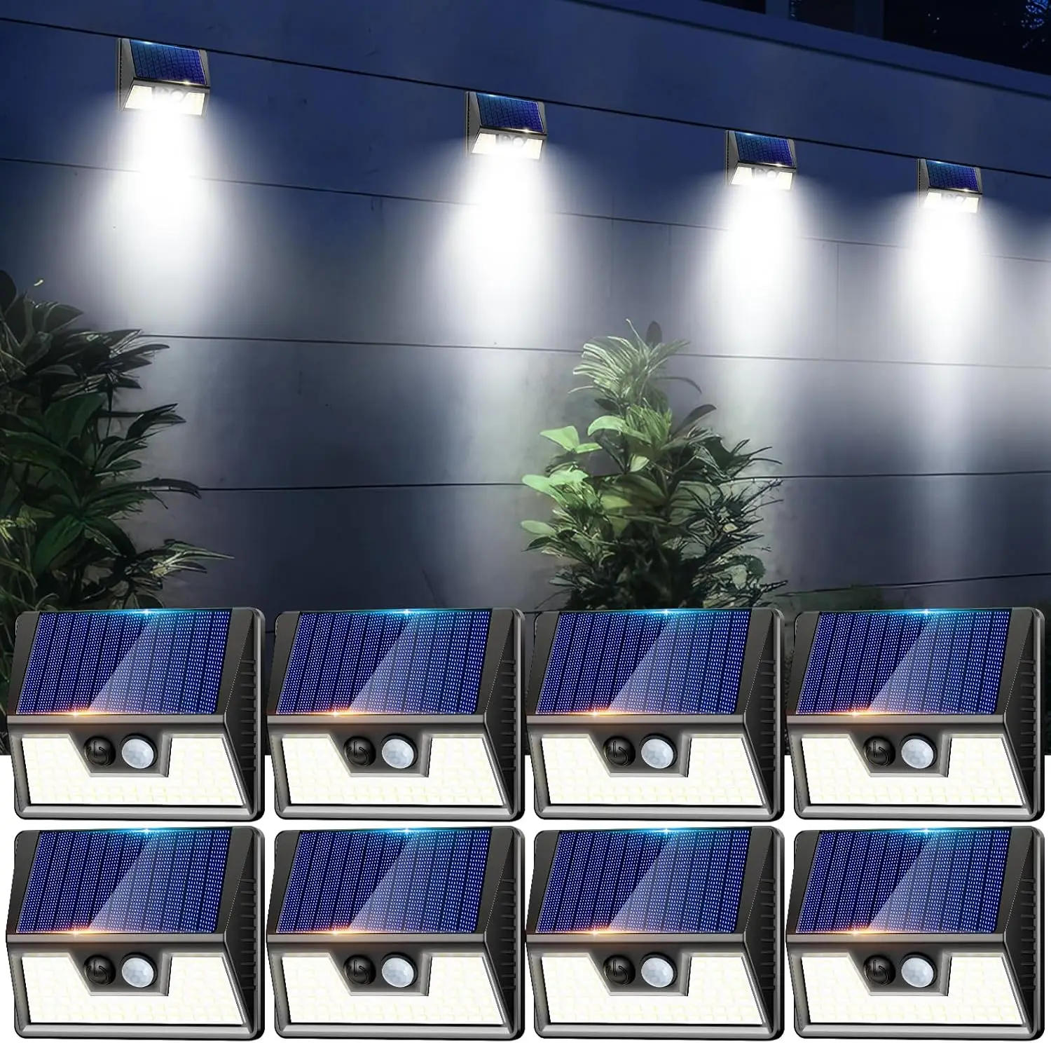 

8 Pack Solar Fence Lights, IP65 Waterproof, Outdoor Motion Sensor, 3 Modes, Cool White, for Garden, Deck, Yard, Fence, Garage Do