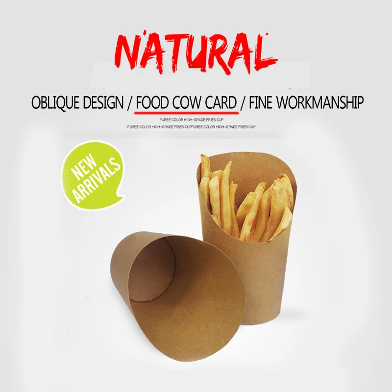 French Fries Holder Disposable Kraft Paper Cup Fried Food Take Away Totato Chipes Bags Restaurant Pakage 12 ounce 100pcs