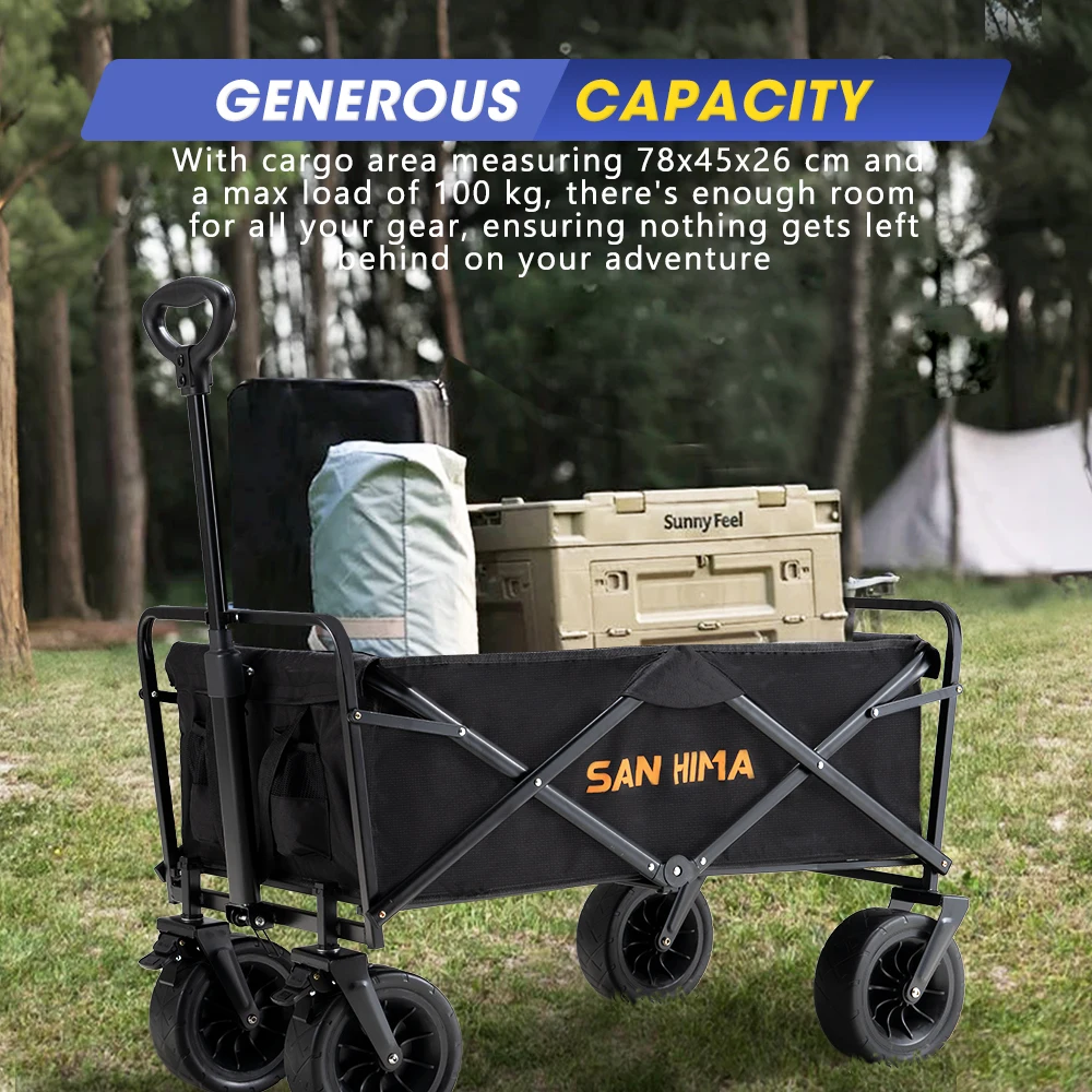 SAN HIMA 100KG Capacity Outdoor Garden Beach Trolley Fishing Folding Camping Cart Wagon Portable Collapsible Luggage Cart