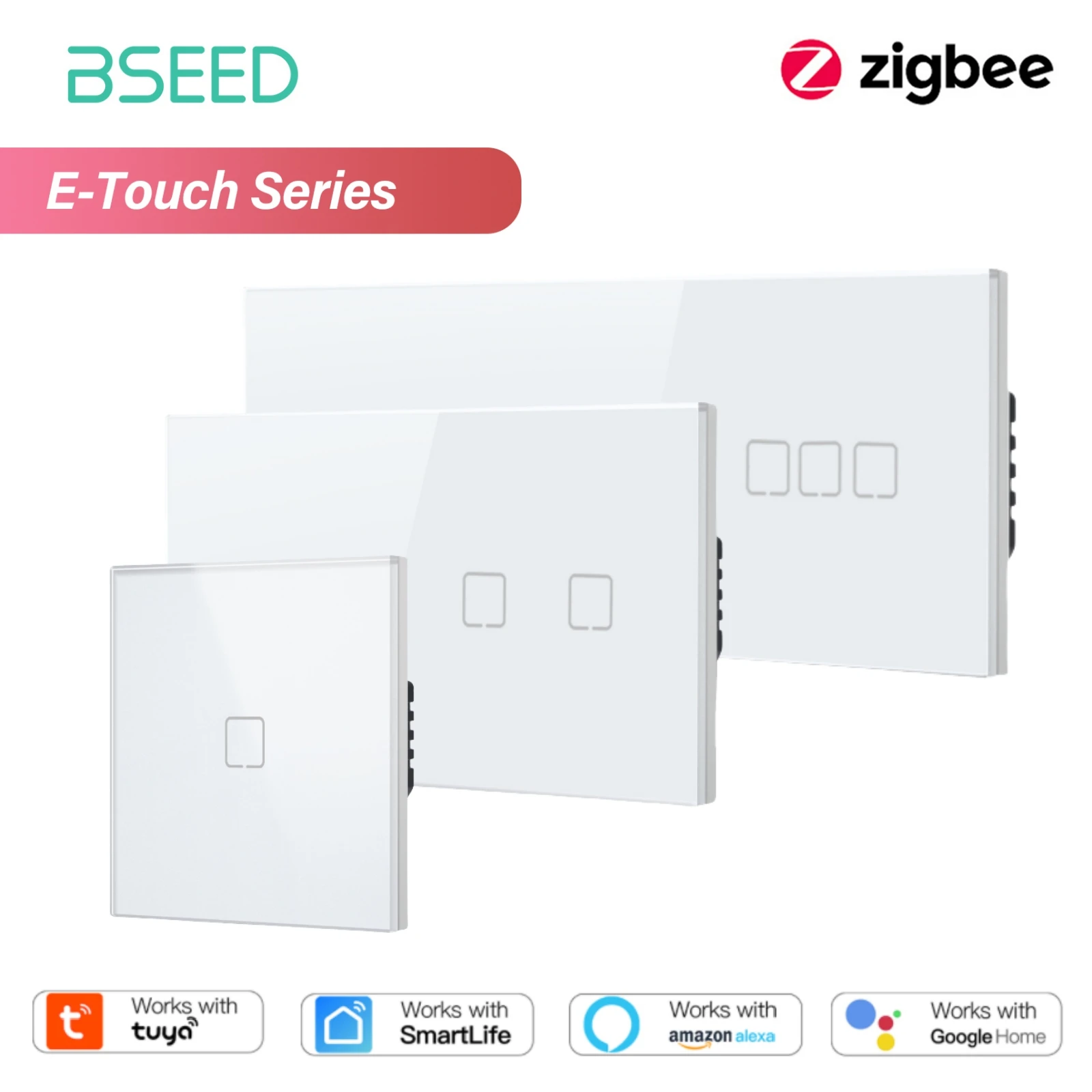 

BSEED 1/2/3/4Gang Zigbee Touch Switch Glass Smart Wall Light Switch Touch Screen Backlight Control Aleax Smart Life App E Series
