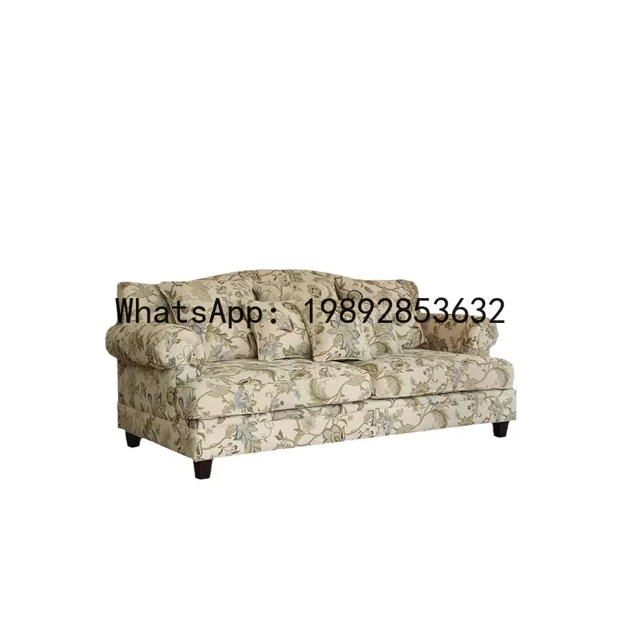 W27-  american country retro solid wood fabric sofa living room single double three seater sofa set